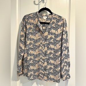 J Crew zebra/animal print long sleeve blouse